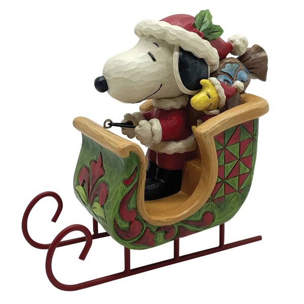 Jim Shore Peanuts Snoopy & Woodstock in Sleigh Christmas Figurine - image 