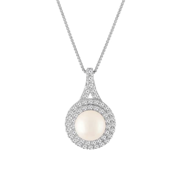 Gemstone Classics&#40;tm&#41; Sterling Silver Double Halo Necklace - image 