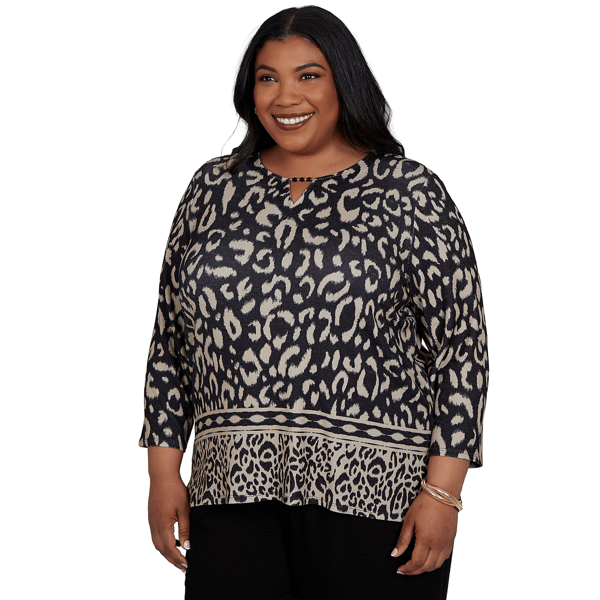 Plus Size Alfred Dunner Travel Advisory 3/4 Sleeve Leopard Blouse