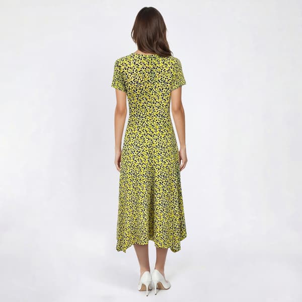 Womens Perceptions Short Sleeve Floral Knot Side Drape Midi Dress