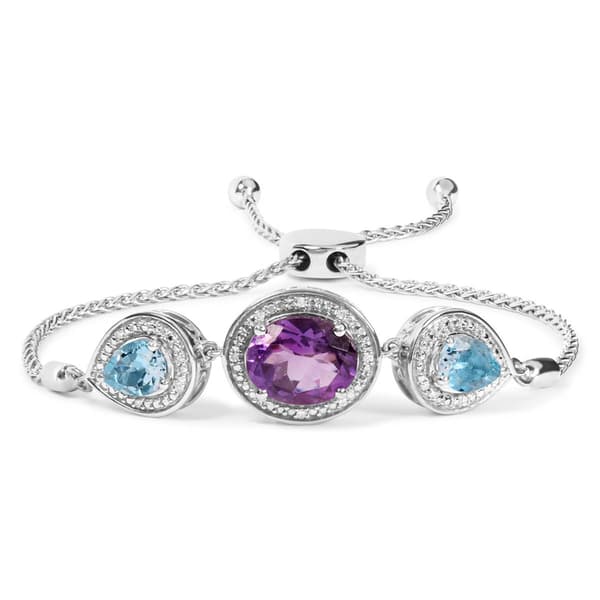 Haus of Brilliance Purple Amethyst & Blue Topaz Bolo Bracelet - image 
