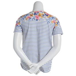 Plus Size Shenanigans Placed Floral with Stripe Side Top