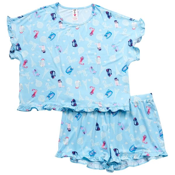 Juniors Sleep & Co. Short Sleeve Paris Cats Boxer Pajama Set - image 