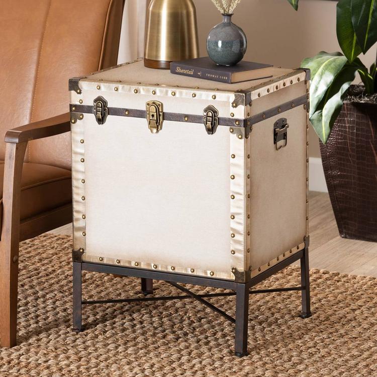 Baxton Studio Laura Vintage White Canvas Lift-Top End Table