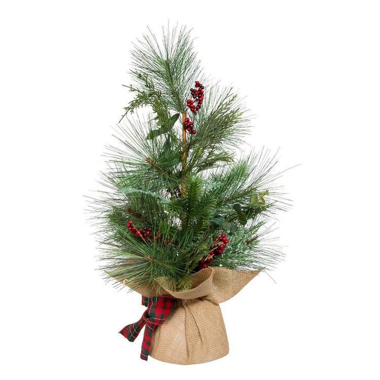Kurt S. Adler 24in. Berries & Plaid Ribbon Pine Tree
