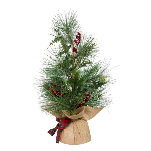 Kurt S. Adler 24in. Berries & Plaid Ribbon Pine Tree