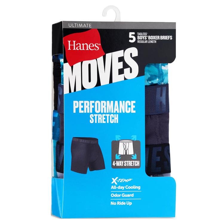 Boys Hanes® Moves 5pk. Solid/Camo XTemp® Boxer Briefs