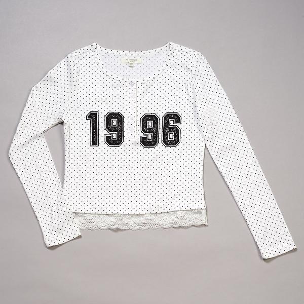 Girls (7-16) No Comment Long Sleeve Dot 1996 Lace Trim Henley Tee