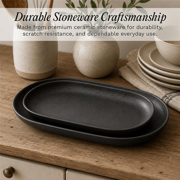 Sango Anderson Black Large Ceramic Serving Platters - Set of 2