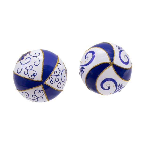 Kurt Adler 80mm 6pc. Blue &amp; White Glass Balls Set
