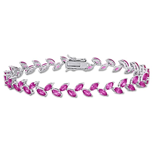 Sophia B 12ctw. Created Pink Sapphire Sterling Silver Bracelet