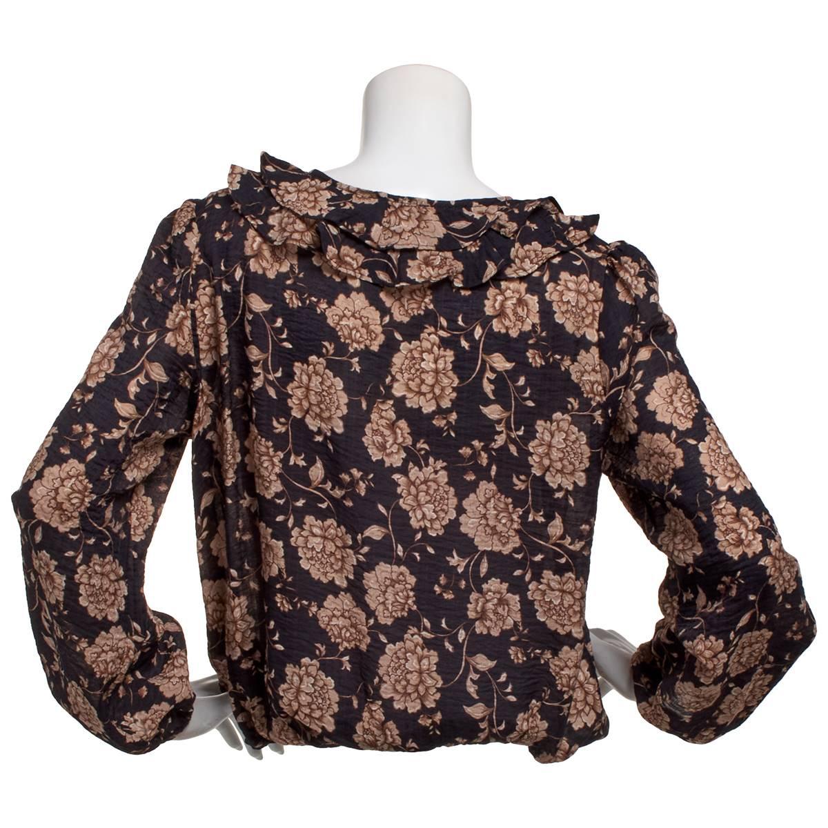 Womens Nautica Long Sleeve Floral Tie Keyhole Neck Blouse