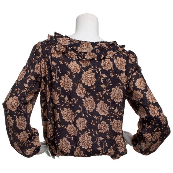 Womens Nautica Long Sleeve Floral Tie Keyhole Neck Blouse