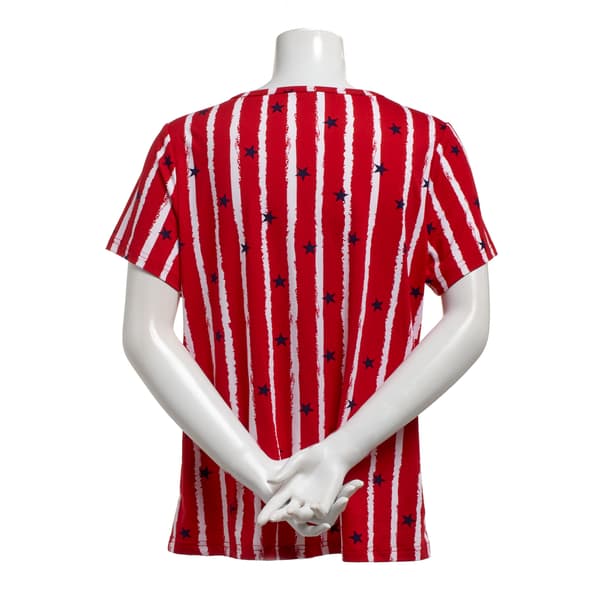 Womens Runway Ready Short Sleeve Stars Stripes V-Neck Tee