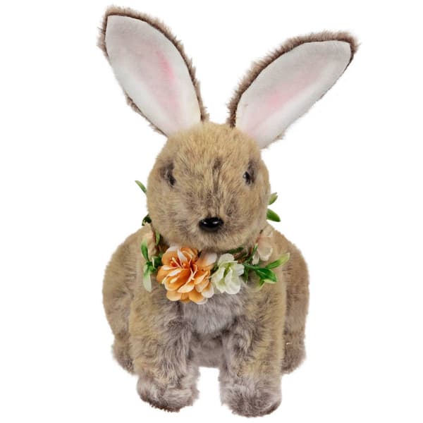 Northlight Seasonal Plush Rabbit w/ Flower Wreath Easter Figurine