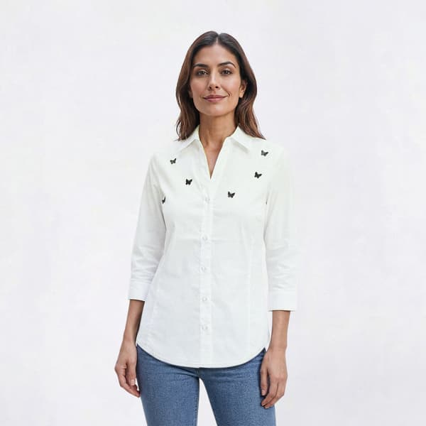Petite Zac & Rachel 3/4 Sleeve Butterfly Knit To Fit Button Down - image 