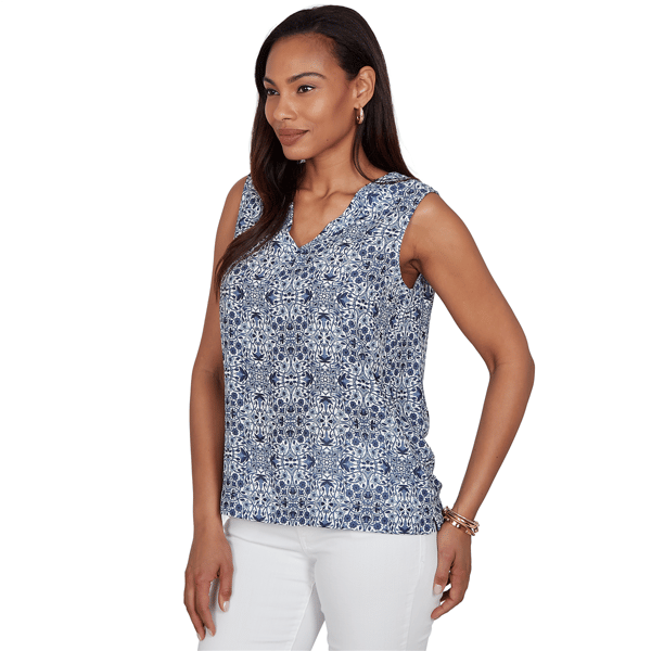 Womens Emaline Sapphire Serenade II Sleeveless Medallion Blouse
