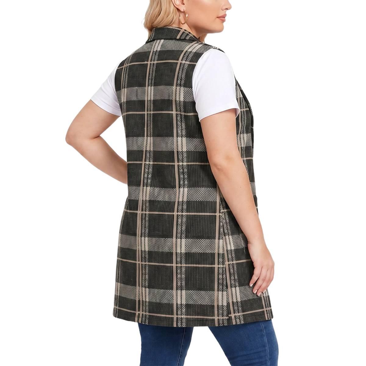 Plus Size NY Collection Double Knit Plaid Long Vest