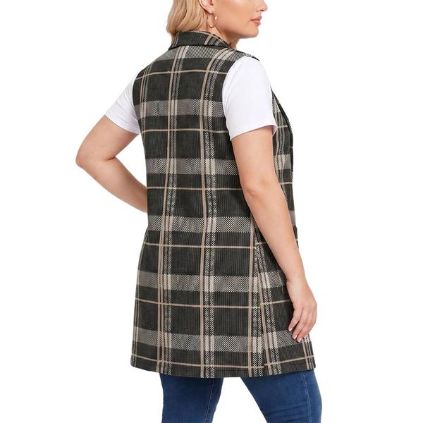 Plus Size NY Collection Double Knit Plaid Long Vest