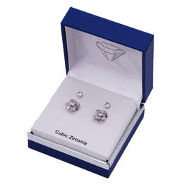 Cubic Zirconia 2pr. Love Knot & Round Stud Earrings Set