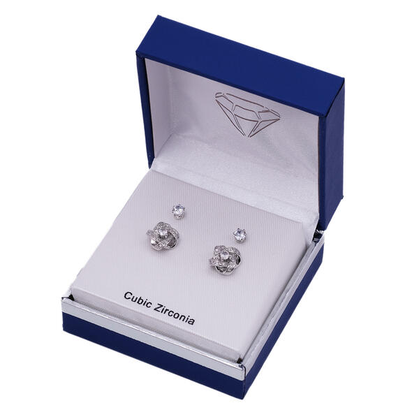 Cubic Zirconia 2pr. Love Knot & Round Stud Earrings Set - image 