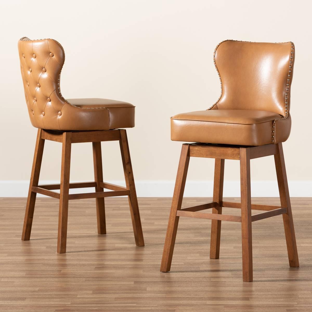 Baxton Studio Gradisca Brown Wood 2pc. Swivel Bar Stool Set