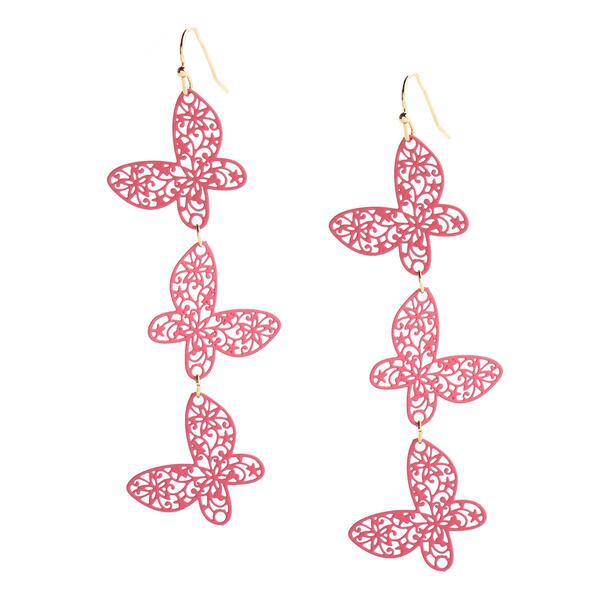 Ashley Triple Drop Pink Butterfly Earrings - image 