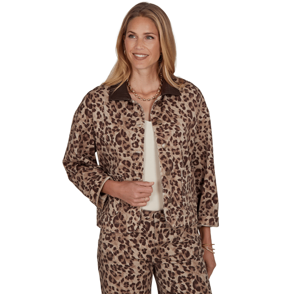 Petite Ruby Rd. Game of Luxe Leopard Denim Jacket