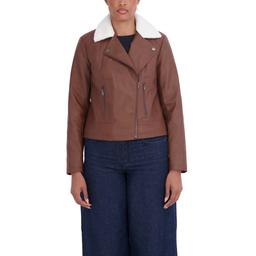 Womens Sebby PU Motorcycle Jacket w/ Faux Fur Lining