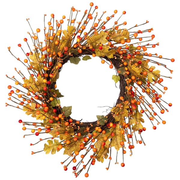 Northlight Seasonal Berries and Leaves Fall Artificial Wreath - image 