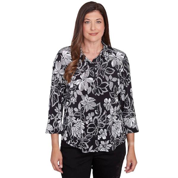 Petite Alfred Dunner Wild At Heart 3/4 Sleeve Floral Puff Top - image 