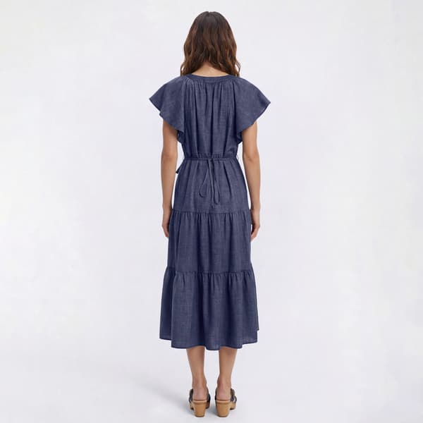 Womens Emma & Michele Flutter Sleeve Tier Midi Dress