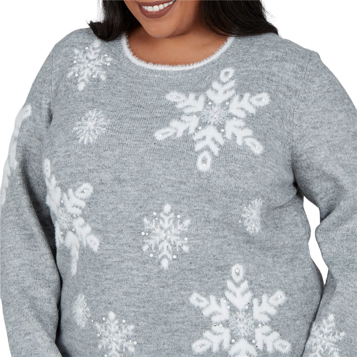 Plus Size Alfred Dunner Vail Snowflake Pearl Heathered Sweater