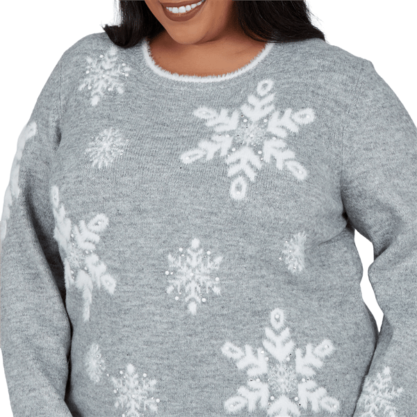 Plus Size Alfred Dunner Vail Snowflake Pearl Heathered Sweater