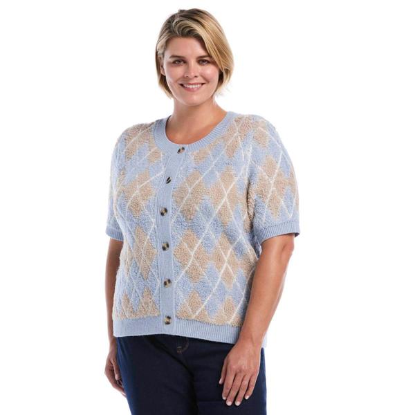Plus Size Rafaella(R) Short Sleeve Argyle Cardigan