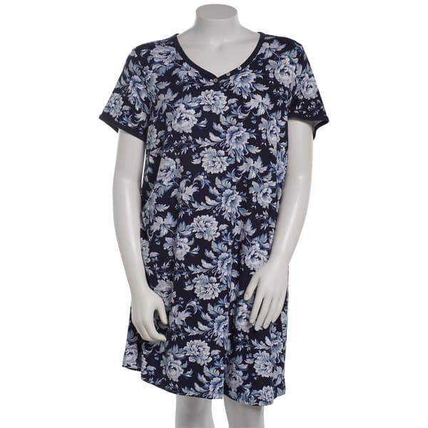 Plus Size Rene Rofe(R) Short Sleeve Ribbed Floral Nightshirt