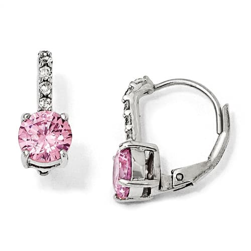 Sterling Silver & Pink Cubic Zirconia Drop Earrings - image 