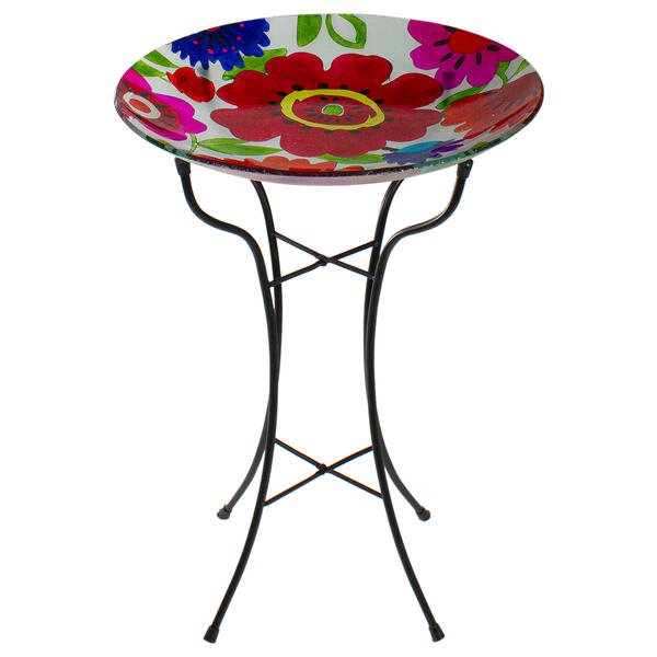 Northlight Seasonal 18in. Summer Flowers Painted Glass Bird Bath - image 
