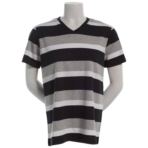Womens Hasting & Smith Short Sleeve Rugby Stripe V Neck Tee - image 