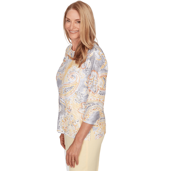 Petite Alfred Dunner Al Fresco Paisley Stud Embellished Blouse