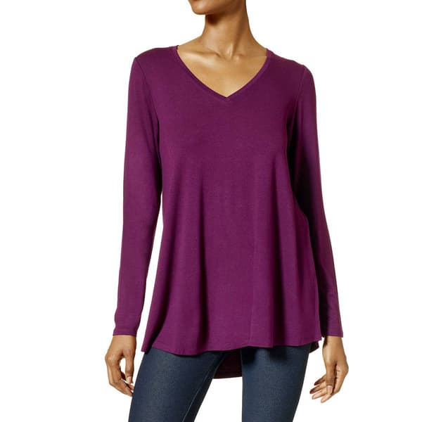 Hue Utopia Women's Long Sleeve V-Neck Super Soft Hi-Lo Hem Legging Tunic  Tee (Deep Burgundy, M) 