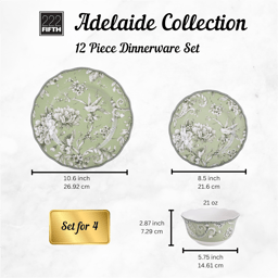 222 Fifth Adelaide Green Porcelain 12pc. Dinnerware Set