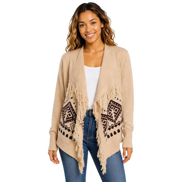 Juniors No Comment Jacquard Western Fringe Open Cardigan