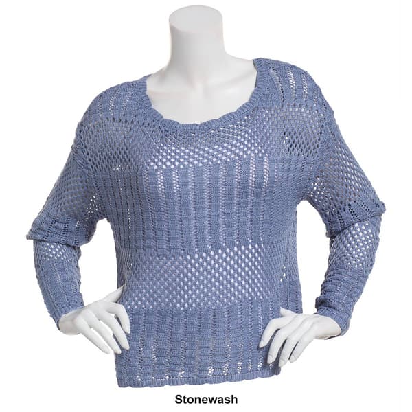 Juniors No Comment Lagoona Open-Stitch Scallop Trim Sweater