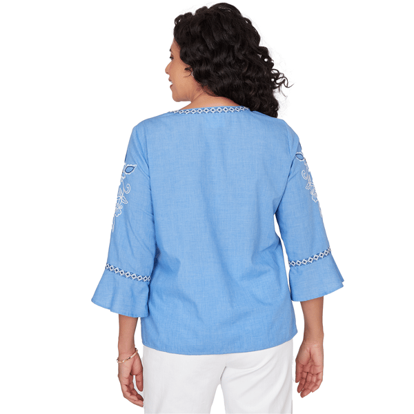 Womens Alfred Dunner Mykonos Split Neck Floral Embroidery Blouse