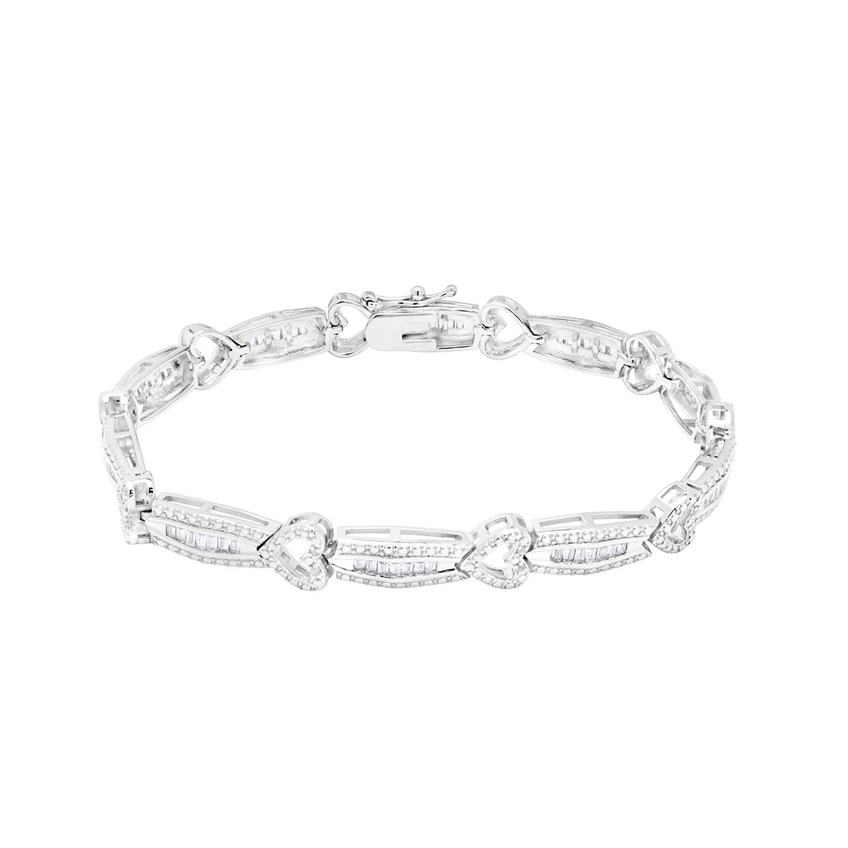 Gianni Argento Diamond Baguette and Heart Link Bracelet