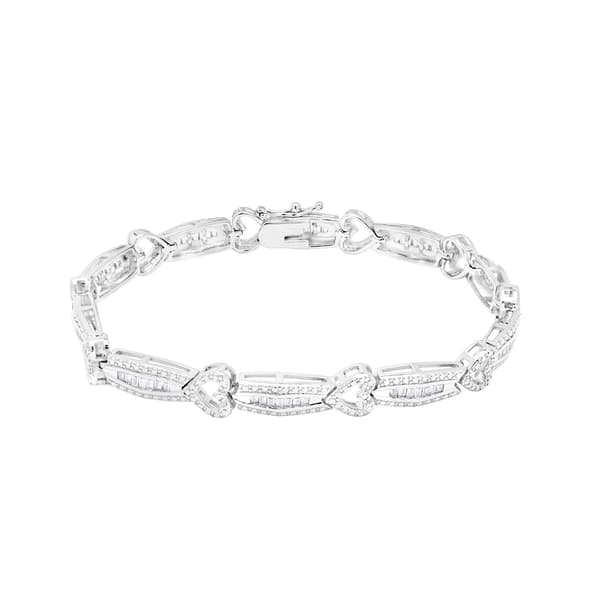 Gianni Argento Diamond Baguette and Heart Link Bracelet - image 