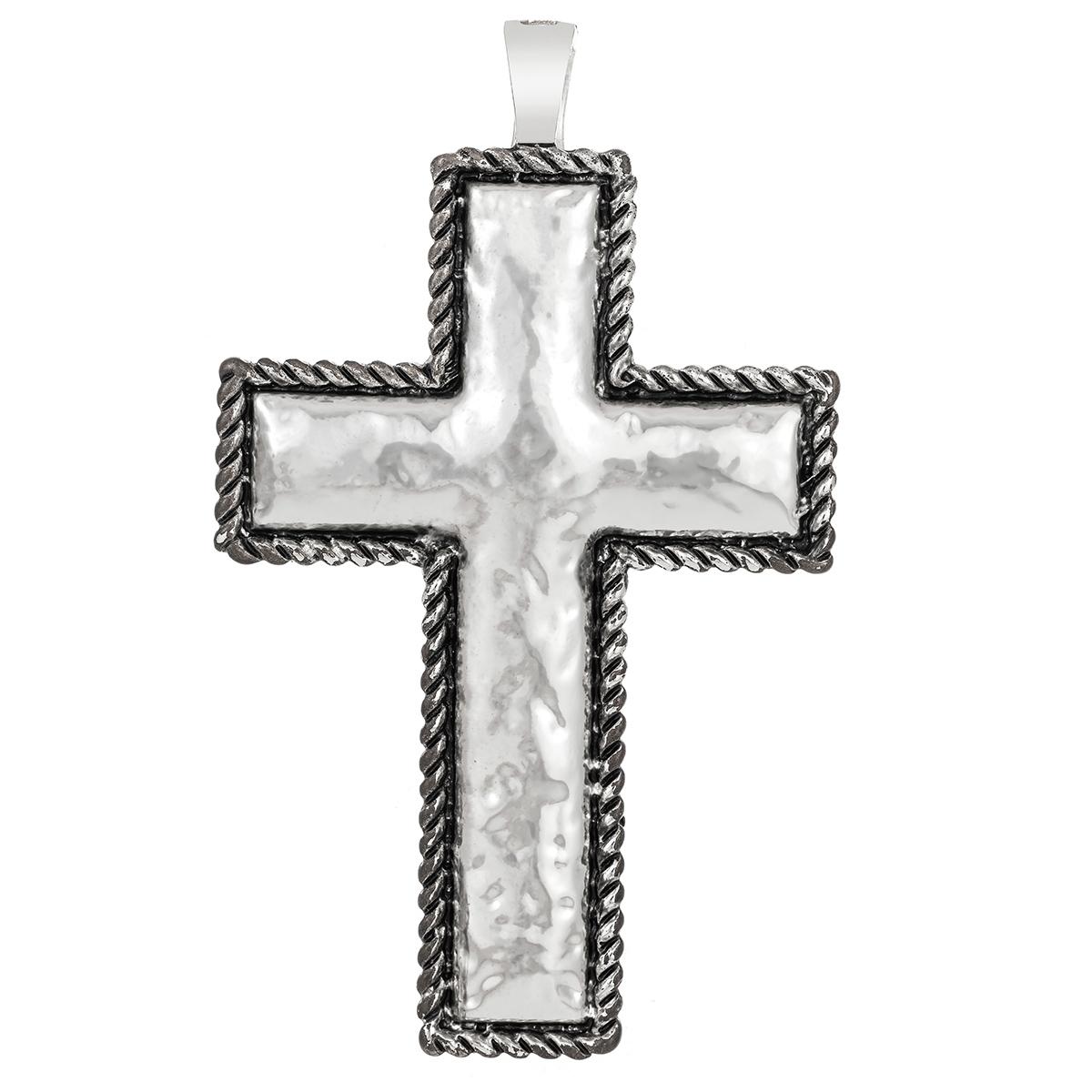 Wearable Art Silver-Tone Shiny Antique Cross Enhancer Pendant