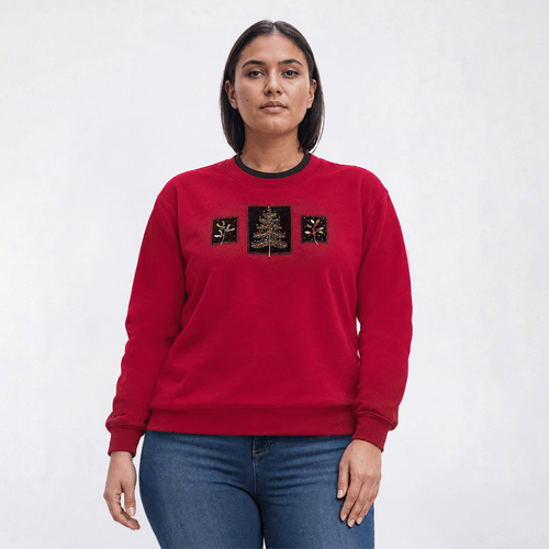Plus Size Top Stitch by Morning Sun Evergreen Fleece Sweatshirt