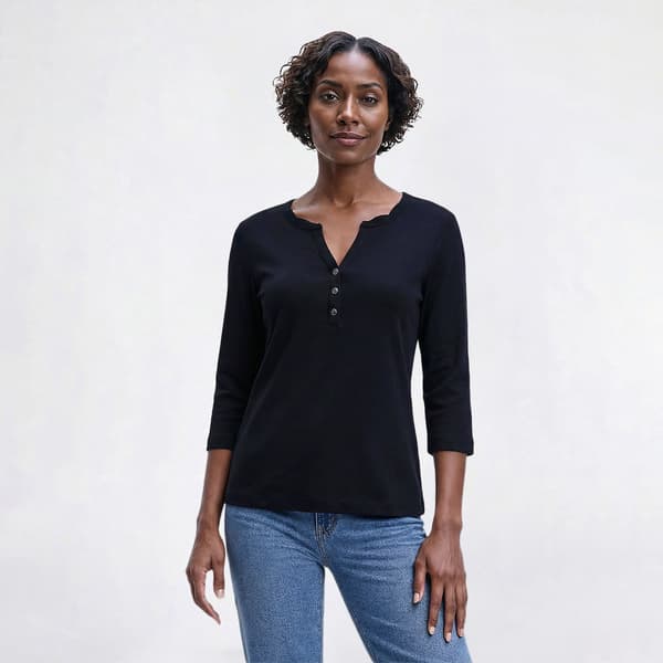 Womens Hasting & Smith 3/4 Sleeve Solid Henley Tee